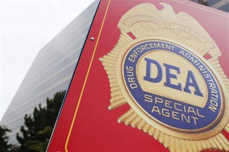 A sign with a DEA badge marks the entrance to the U.S. Drug Enforcement Administration (DEA) Museum in Arlington, Virginia