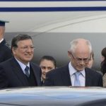 European Council President Herman Van Rompuy and European Commission President Jose Manuel Barroso arrive to take part in the G20 Summit in St. Petersburg