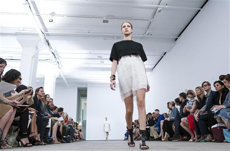A model presents a creation from the Derek Lam Spring/Summer 2014 collection during New York Fashion Week