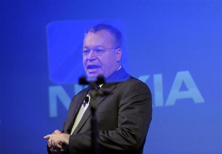 Former Nokia CEO Elop speaks during the news conference in Espoo
