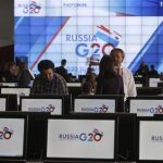 An interior view of the main press centre of the G20 summit is seen in Strelna near St. Petersburg