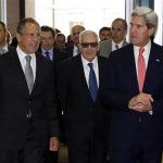 U.S. Secretary of State John Kerry and Russian Foreign Minister Sergei Lavrov arrive for meeting at UN in Geneva
