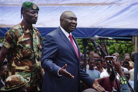 Central African Republic's new President Michel Djotodia speaks to his supporters at a rally in favour of the Seleka rebel coalition in downtown Bangui