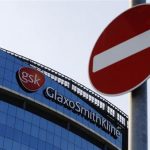 A no entry sign is pictured outside the GlaxoSmithKline building in Hounslow, west London