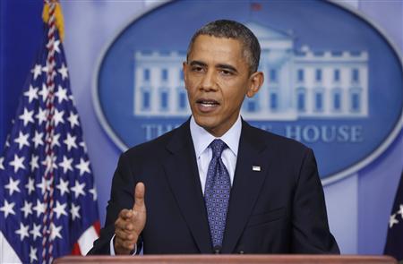 U.S. President Obama speaks from the White House Briefing Room in Washington