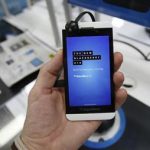 Blackberry Z10 smartphone is held up in Pasadena