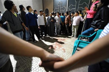 Egyptians gather at a Coptic Christian church
