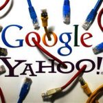 An illustration picture shows logos of Google and Yahoo connected with LAN cables in Berlin