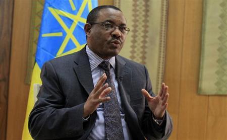 Ethiopian Prime Minister Hailemariam Desalegn speaks during an interview with Reuters inside his office in the capital Addis Ababa