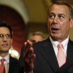 Speaker of the House Boehner speaks to the news media with U.S. House Majority Leader Cantor (R-VA) at his side in Washington
