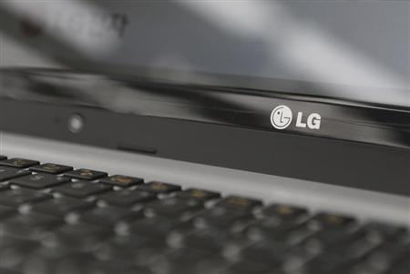 An LG Electronics' logo is pictured on a laptop computer displayed at a shop in central Seoul
