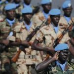 Soldiers from the U.N. peacekeeping mission in Mali take part in the traditional Bastille Day military parade in Paris