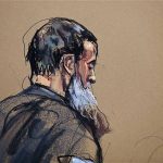 A courtroom sketch shows Nazih al-Ragye known by the alias Abu Anas al-Liby as he appears in Manhattan Federal Court for an arraignment in New York