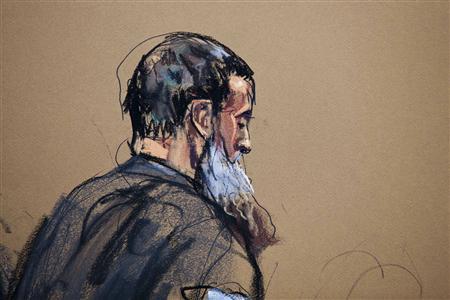 A courtroom sketch shows Nazih al-Ragye known by the alias Abu Anas al-Liby as he appears in Manhattan Federal Court for an arraignment in New York