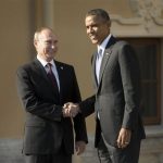 U.S. President Barack Obama and Russia's President Vladimir Putin shake hands during arrivals for the G20 summit at the Konstantin Palace in St. Petersburg