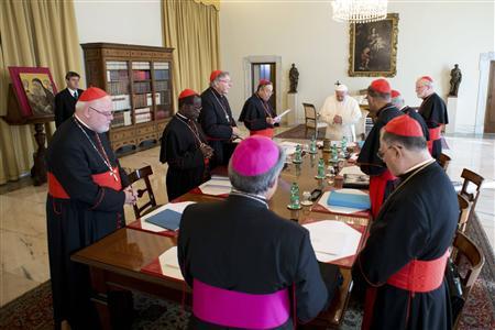 Pope Francis attends a meeting with cardinals at the Vatican