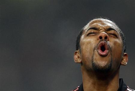 AC Milan's Robinho reacts during their match against Lazio in their Italian Serie A soccer match at San Siro stadium in Milan