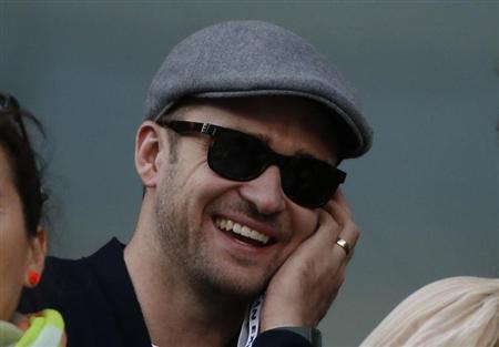 Actor Timberlake watches Nadal of Spain face Djokovic of Serbia in the men's final match at the U.S. Open tennis championships in New York