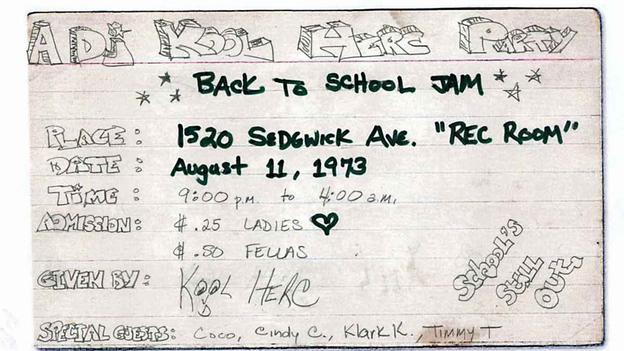 The original invitation for Cindy Campbell and DJ Kool