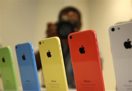 The five colors of the new iPhone 5C are seen after Apple Inc's media event in Cupertino