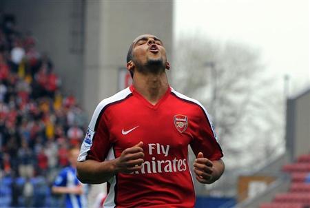 Arsenal's Walcott reacts during their English Premier League soccer match against Wigan Athletic in Wigan