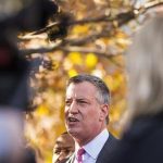 Democratic New York City mayoral candidate Bill de Blasio speaks to the media outside campaign stop in New York