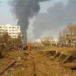 Smoke rises after a pipeline explosion in Huangdao, Qingdao
