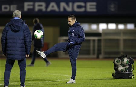 France's national soccer team player Ribery attends a training session at Clairefontaine