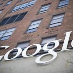 Google signage seen at the company's headquarters in New York