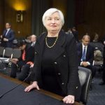 U.S. Federal Reserve Vice Chair Yellen stands after testifying during a confirmation hearing on her nomination to be the next chairman of the U.S. Federal Reserve before the Senate Banking Committee in Washington