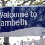 A welcome sign is seen in the London Borough of Lambeth, in south London