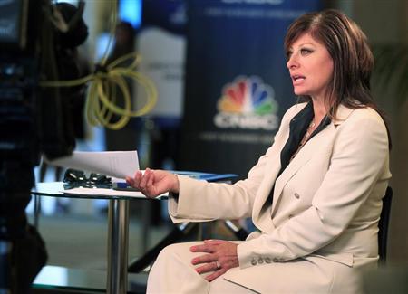 Television journalist Maria Bartiromo, anchor of CNBC's "Closing Bell with Maria Bartiromo," is shown on location at the Milken Institute Global Conference in Beverly Hills, California