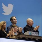 Actor Stewart, Cutler and Boston police officer Fiandaca look on during the Twitter Inc. IPO in New York