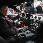 Ford Motor Co. CEO Alan Mulally sits in the driver seat of its all new 2015 Ford Mustang on ABC's Good Morning America in New York