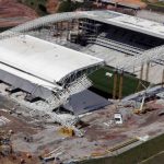 File aerial photo of the area where a crane collapsed, on the site of the Arena Sao Paulo stadium