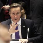 British Prime Minister David Cameron gestures during the EU Eastern Partnership summit in Vilnius