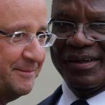 French President Hollande welcomes Ibrahim Boubacar Keita, President of Mali, as he arrives at the Elysee Palace in Paris