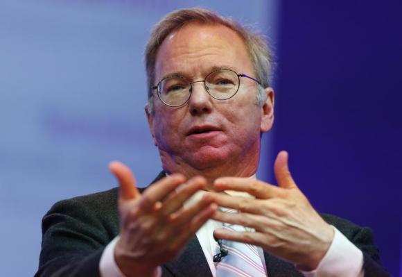 Google Executive Chairman Eric Schmidt speaks at the Google Big Tent event at the Grove Hotel on the outskirts of London