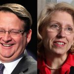 Michigan Democratic Rep. Gary Peters, left, Terri Lynn Land