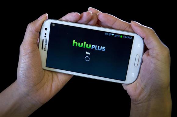 The HULU Plus app is played on a Samsung Galaxy phone in this photo-illustration in New York