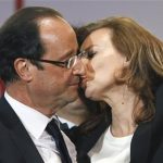 French president-elect Francois Hollande kissing his companion, Valerie Trierweiler