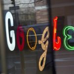 Google signage seen at the company's offices in New York