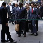Job seekers stand in line to meet prospective employers at a career fair in New York City