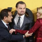 Producer Riza Aziz and cast members Leonardo DiCaprio and Margot Robbie arrive for U.K. Premiere of The Wolf of Wall Street in London