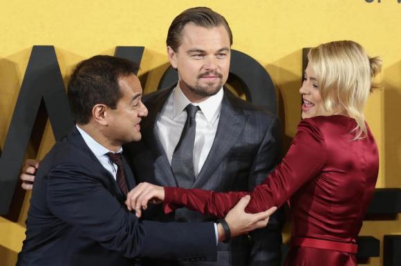 Producer Riza Aziz and cast members Leonardo DiCaprio and Margot Robbie arrive for U.K. Premiere of The Wolf of Wall Street in London