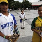 Children from Pirituba club, a Brazilian baseball club, are pictured during a baseball festival for children in Sao Paulo