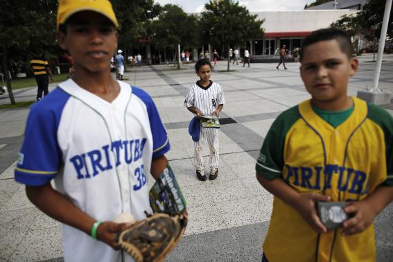 Children from Pirituba club, a Brazilian baseball club, are pictured during a baseball festival for children in Sao Paulo