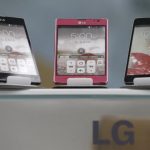 LG Electronics' smart phones are displayed at a shop in central Seoul
