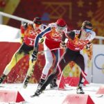 Klapfer, Moan and Frenzel compete during the men's relay 4x5km cross-country race of the Nordic Combined team Gundersen event of the Sochi 2014 Winter Olympic Games