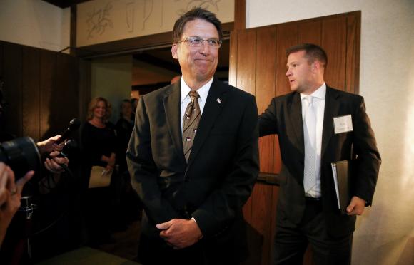 North Carolina governor Pat McCrory arrives for a celebration for evangelist Billy Graham's 95th birthday in Asheville